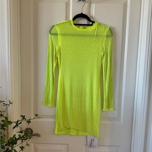 Catchall Elle Yellow Crystal Mini Dress Medium Neon